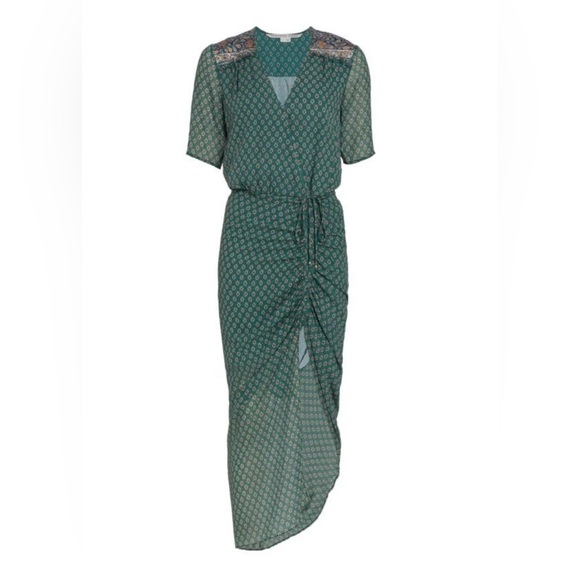 VERONICA BEARD 100% SILK MARIPOSA SEAGLASS GREEN RUCHED PAISLEY MIDI DRESS sz 20 - Picture 3 of 14